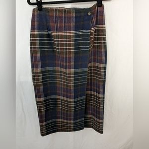 FieldGear Wool Chequered Blue and Green Multicolored Maxi Skirt